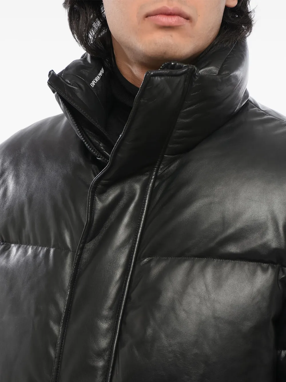 Giorgio Armani padded leather down jacket Zwart