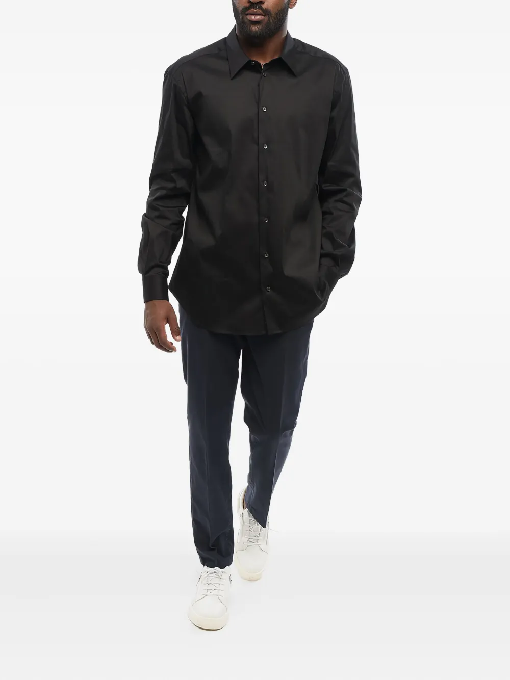Giorgio Armani Overhemd met knopen en Franse kraag - Zwart