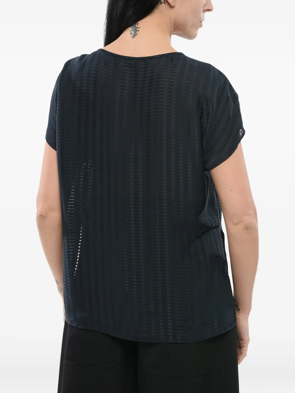 Giorgio Armani Crewneck Woven Blouse In Blue
