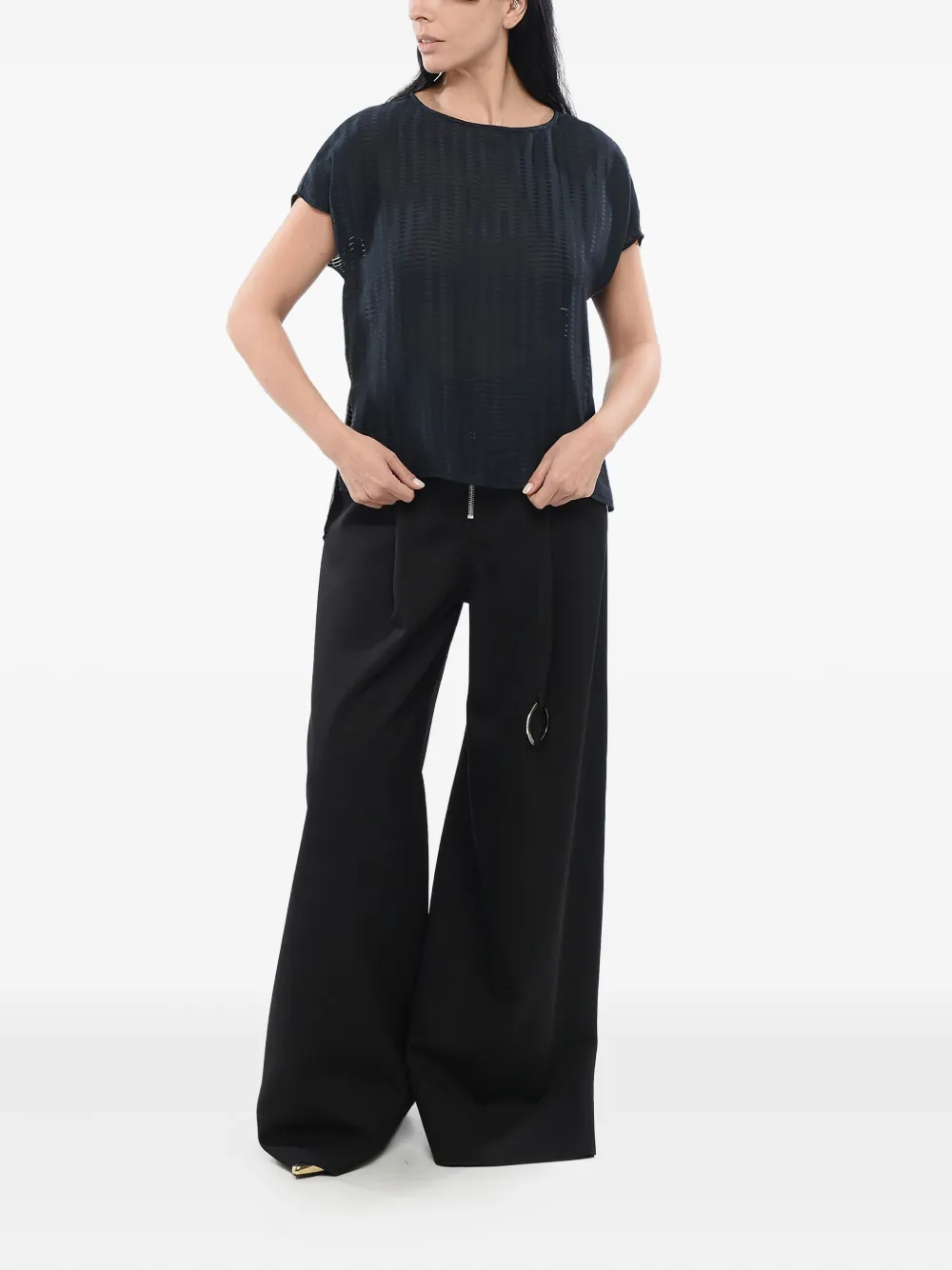 Giorgio Armani Crewneck Woven Blouse In Blue