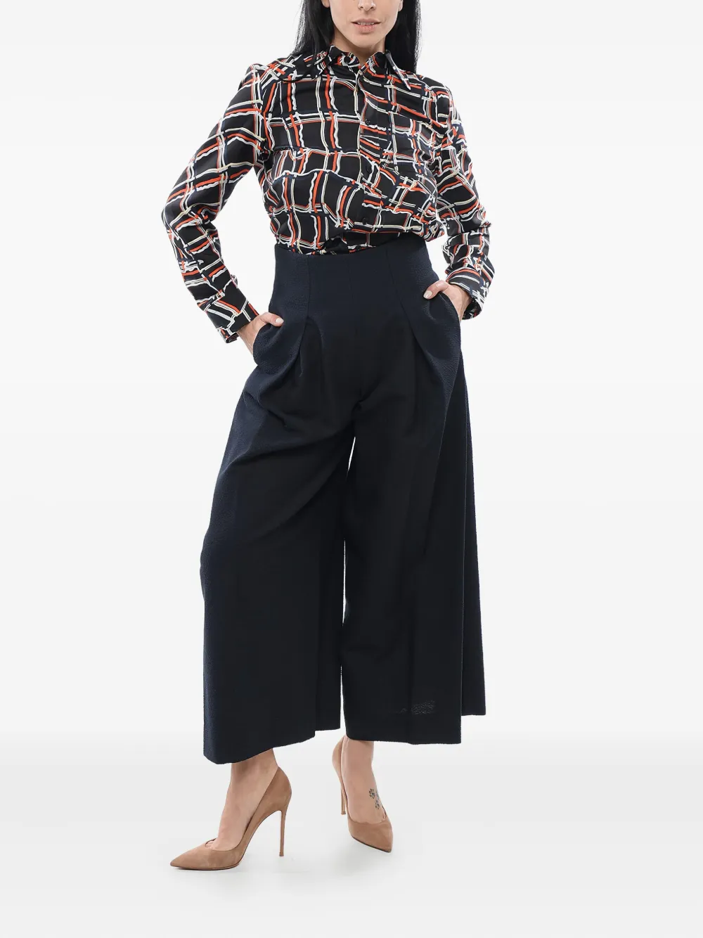 Giorgio Armani Plooibroek met wijde pijpen Blauw