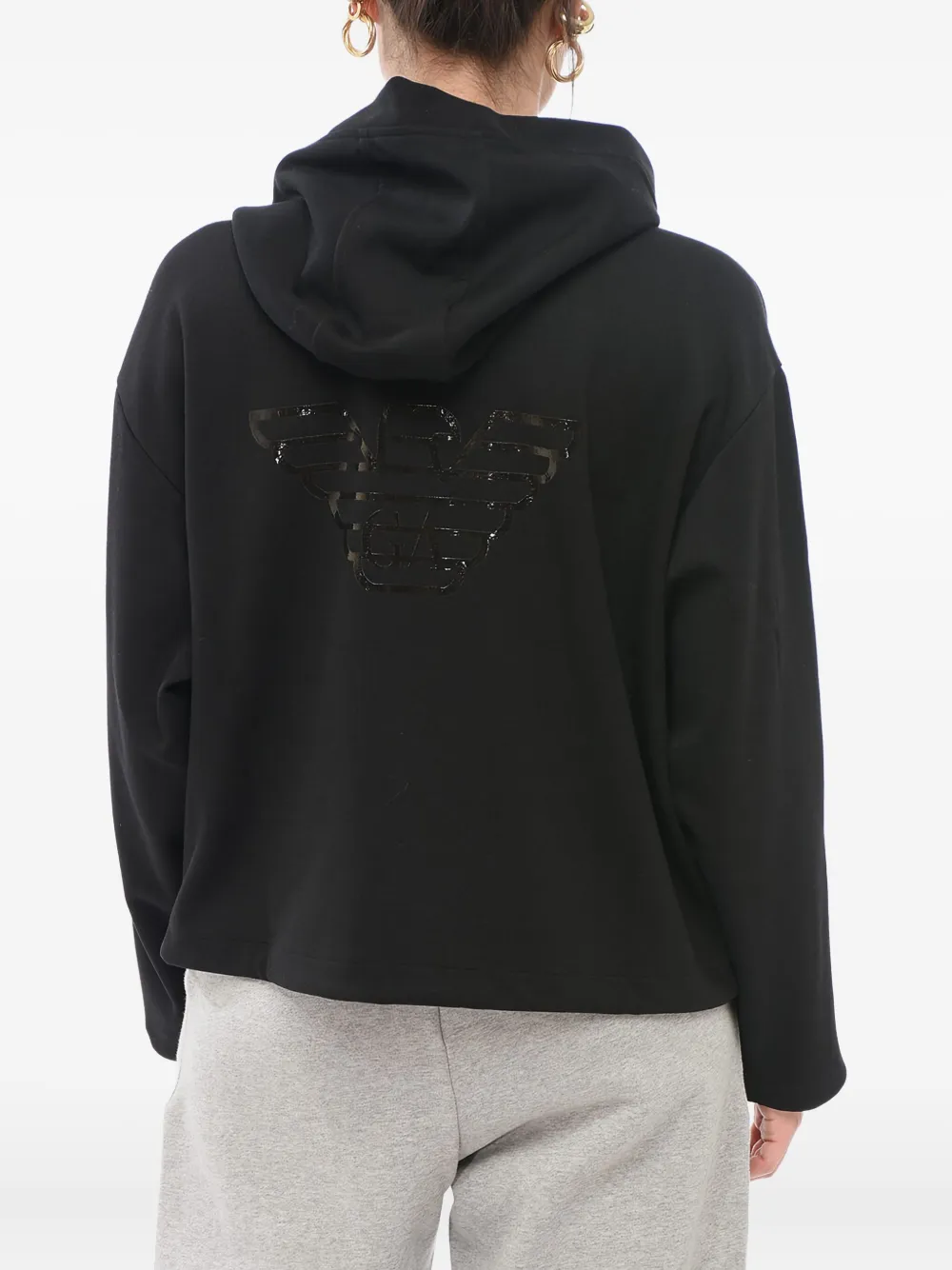 Giorgio Armani coated-panel drawstring hoodie Zwart