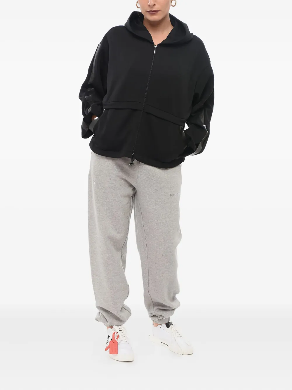 Giorgio Armani coated-panel drawstring hoodie Zwart