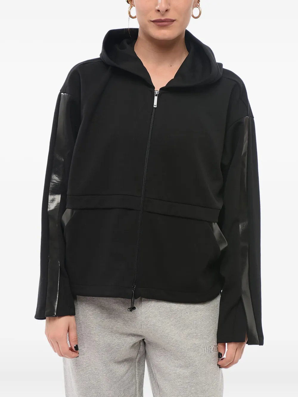 Giorgio Armani coated-panel drawstring hoodie Zwart