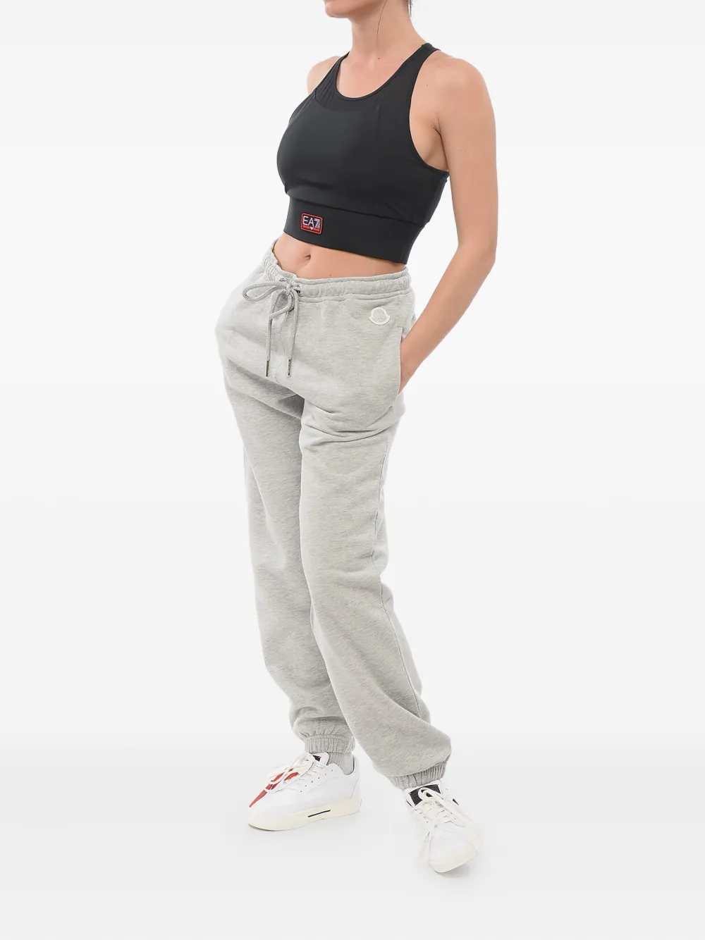 Giorgio Armani logo-patch racerback sports bra Zwart