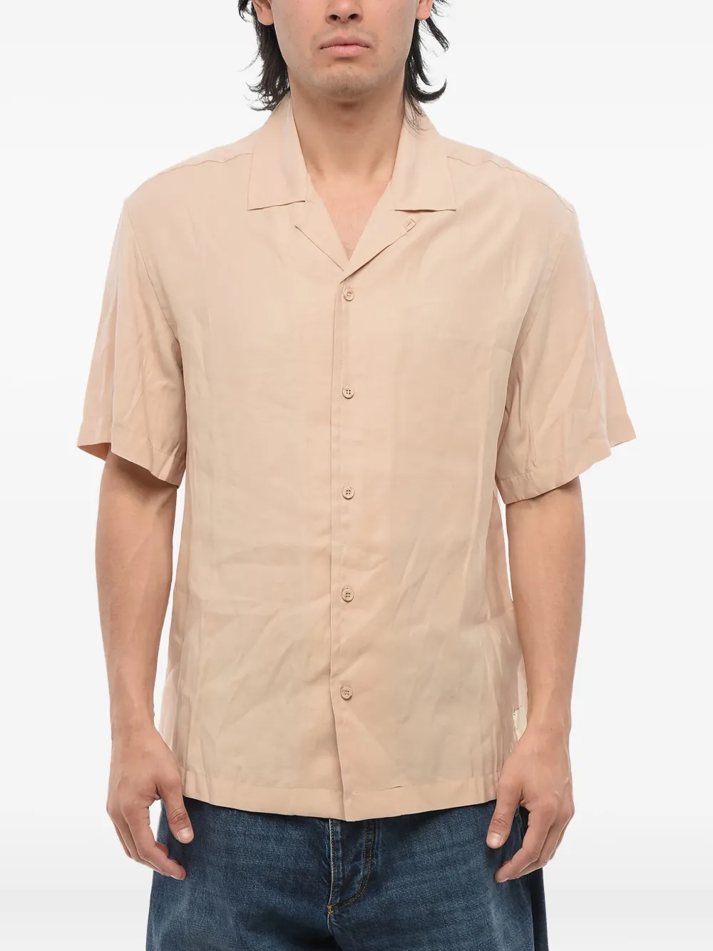 Giorgio Armani palm-tree embroidered shirt Beige