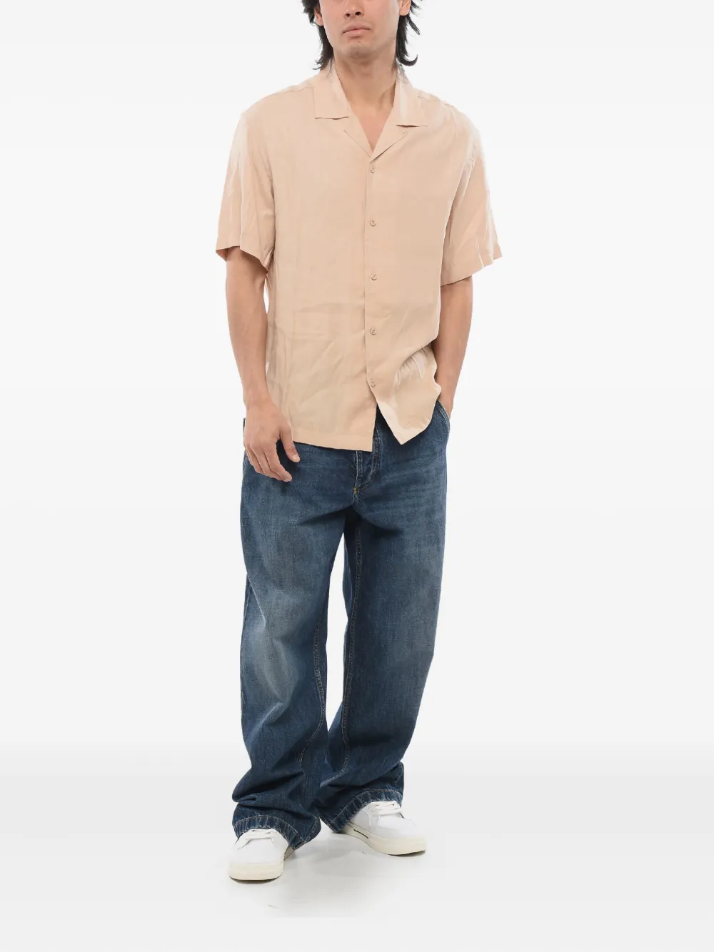 Giorgio Armani palm-tree embroidered shirt Beige