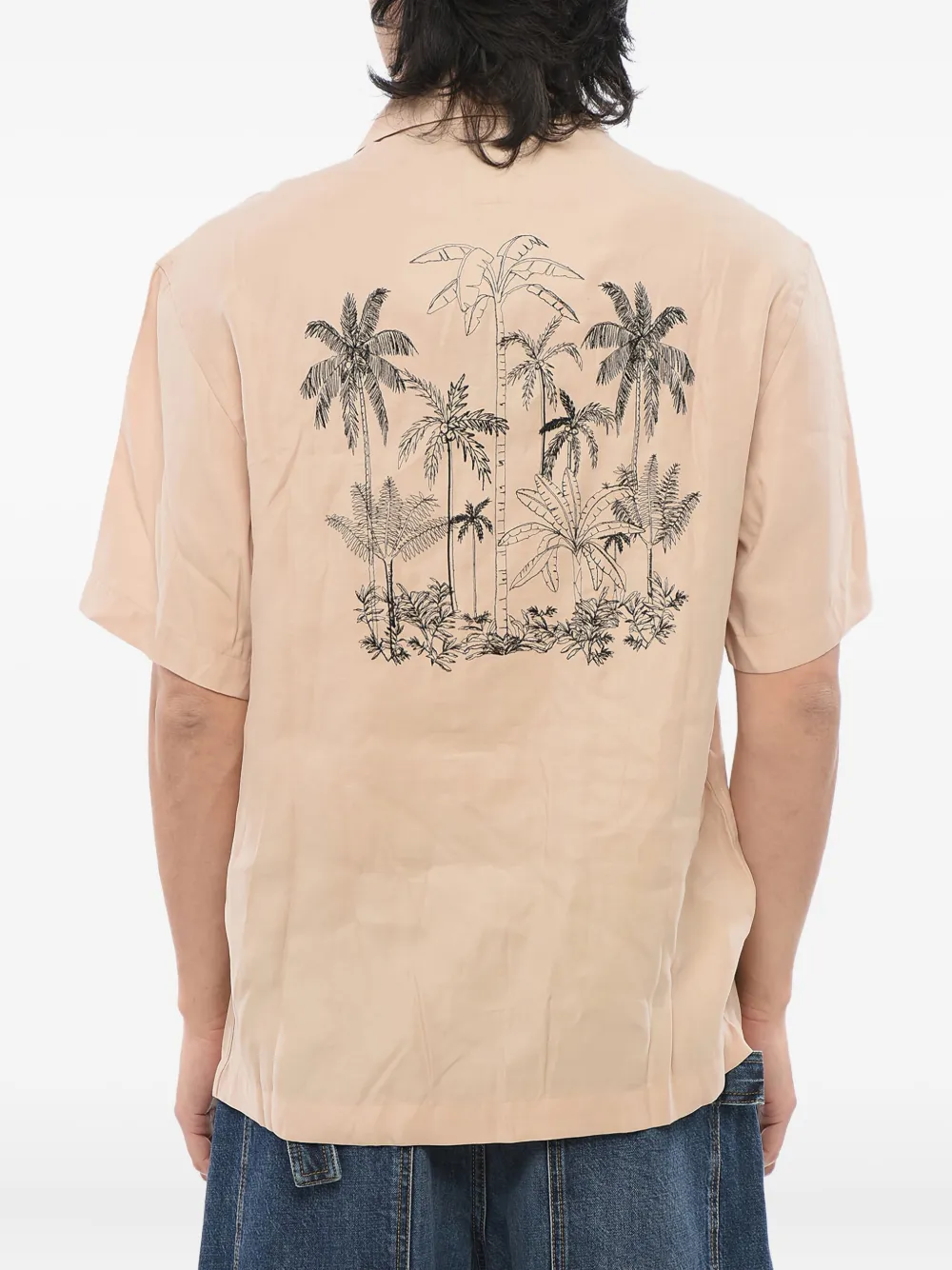 Giorgio Armani palm-tree embroidered shirt Beige