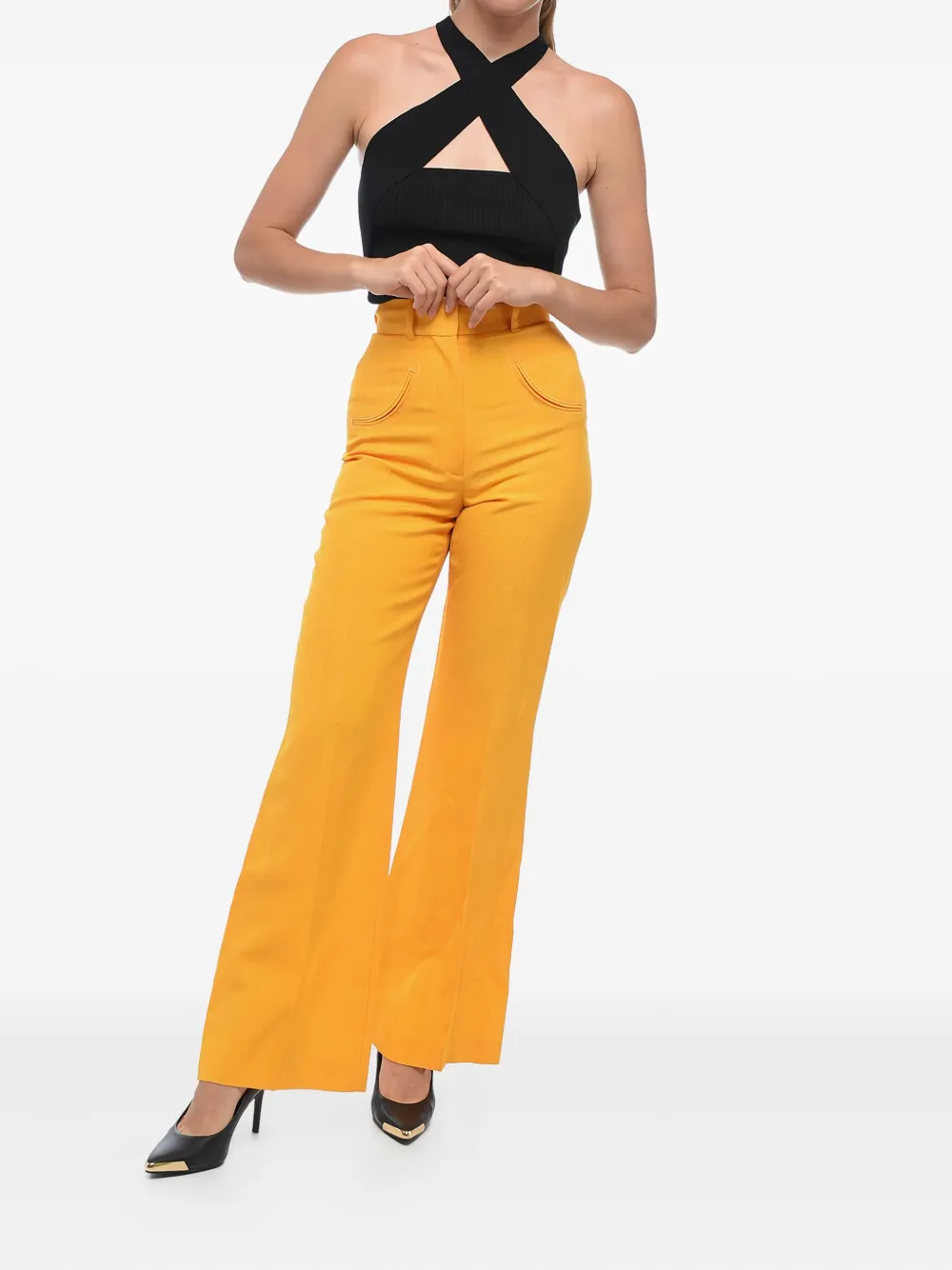 Casablanca jetted-pocket flared trousers Geel
