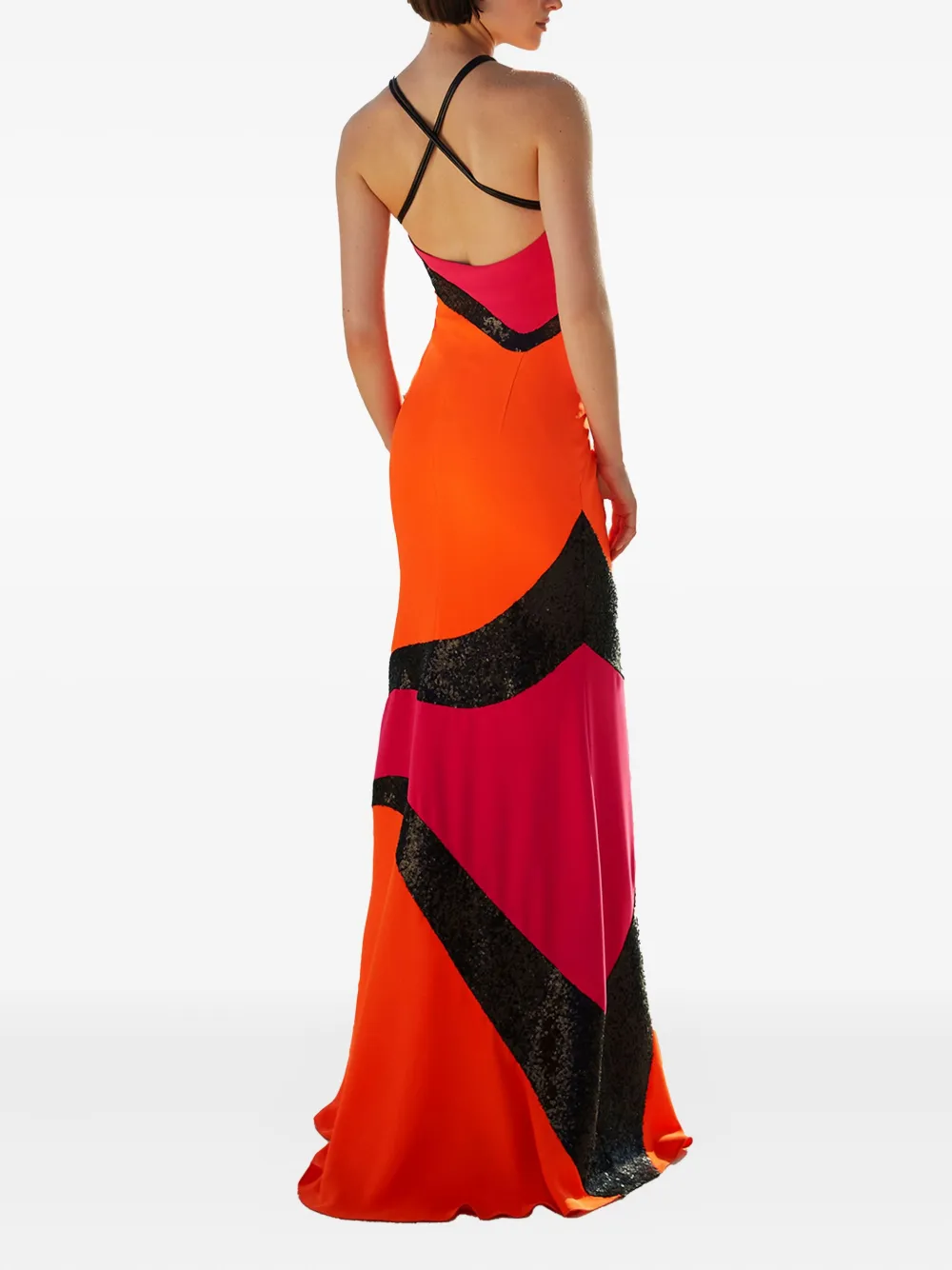 Maestri Maxi-jurk met pailletten en halternek Oranje