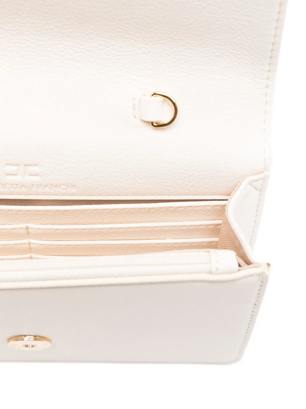 Elisabetta Franchi Clutch met logoplakkaat en ketting Beige