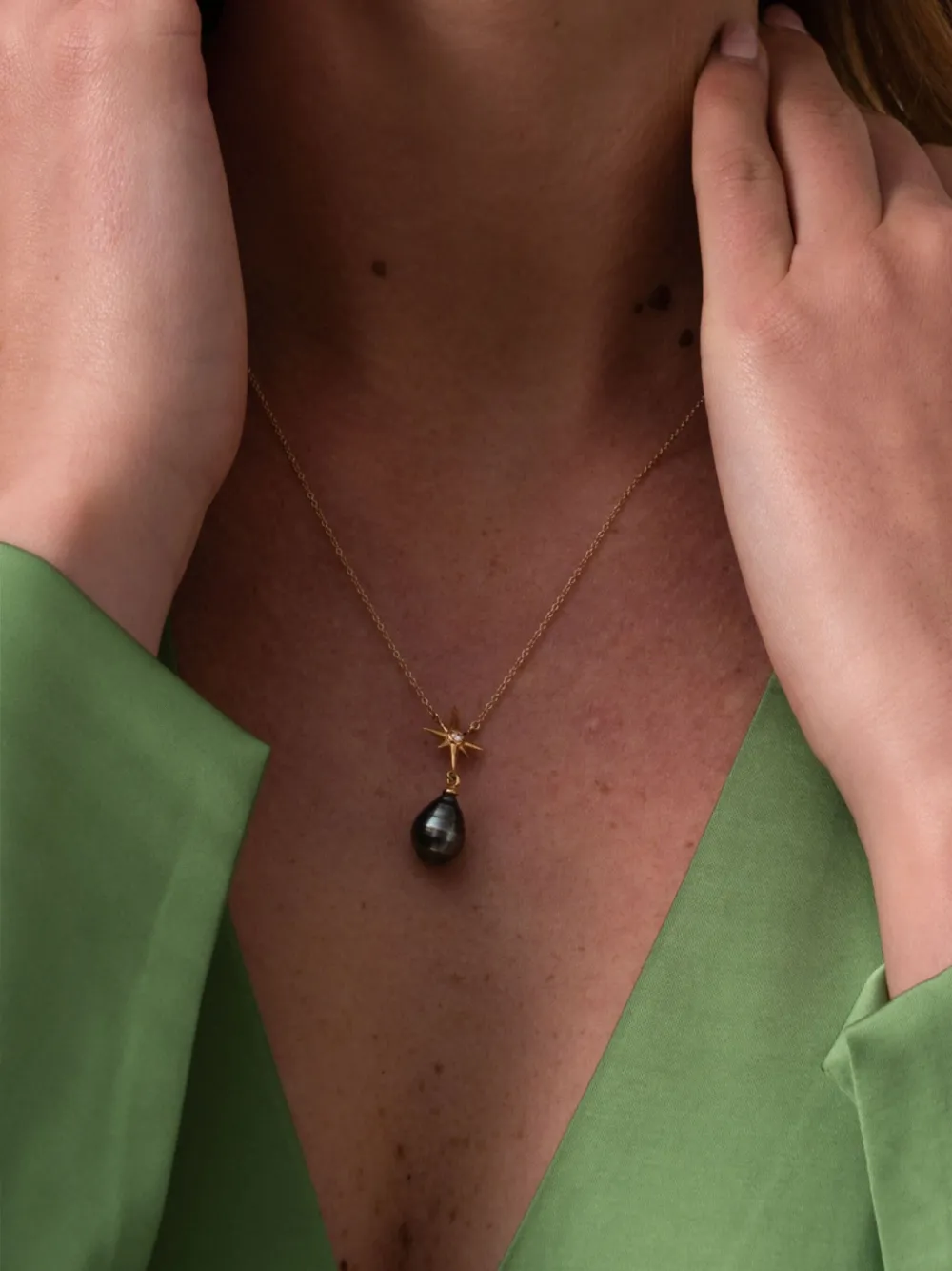 DOWER AND HALL 14kt yellow gold North Star Pendant diamond and pearl necklace | Fine Jewelry | Image 2
