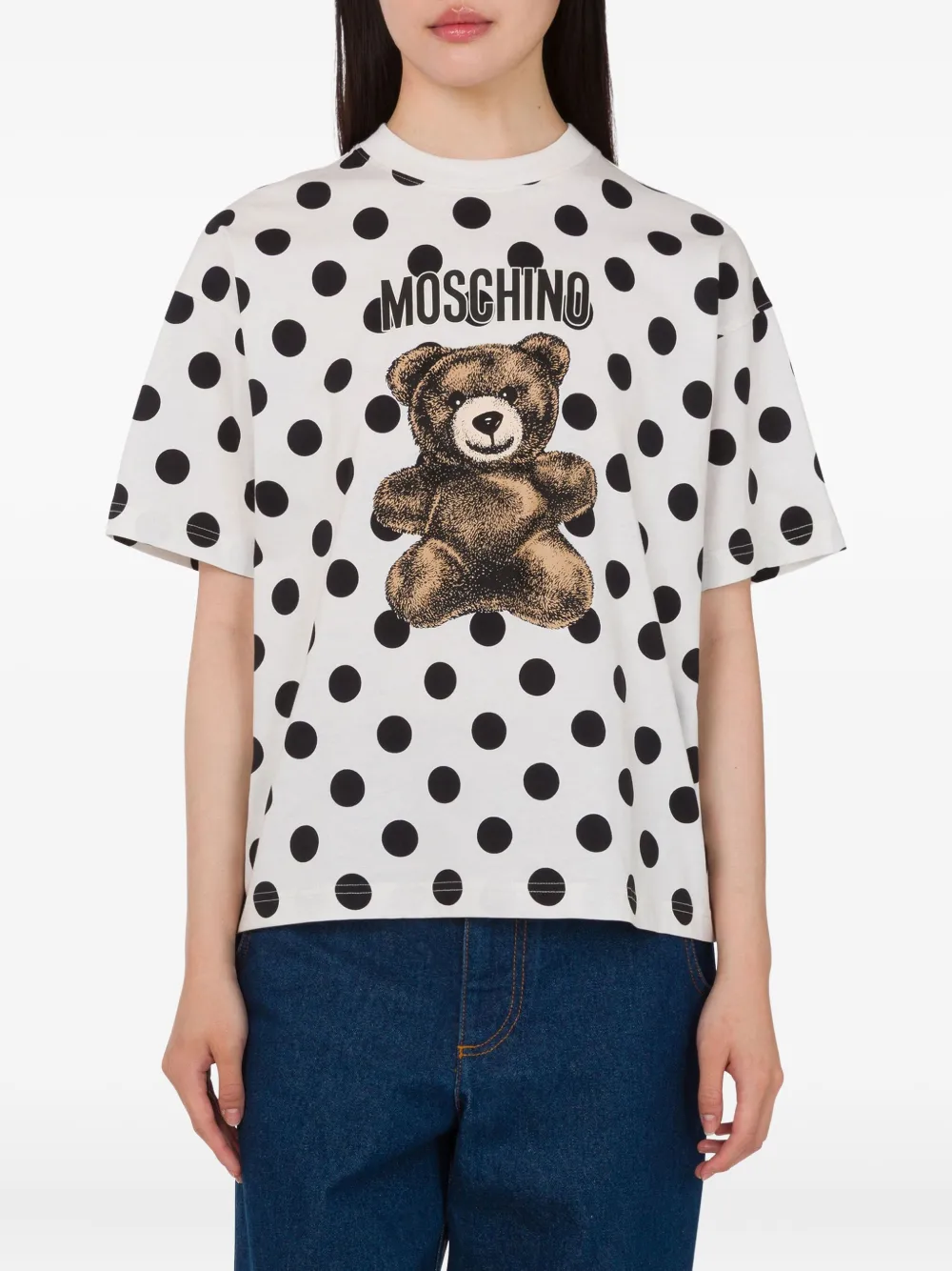 Moschino T-shirt met teddybeerprint en stippen Wit