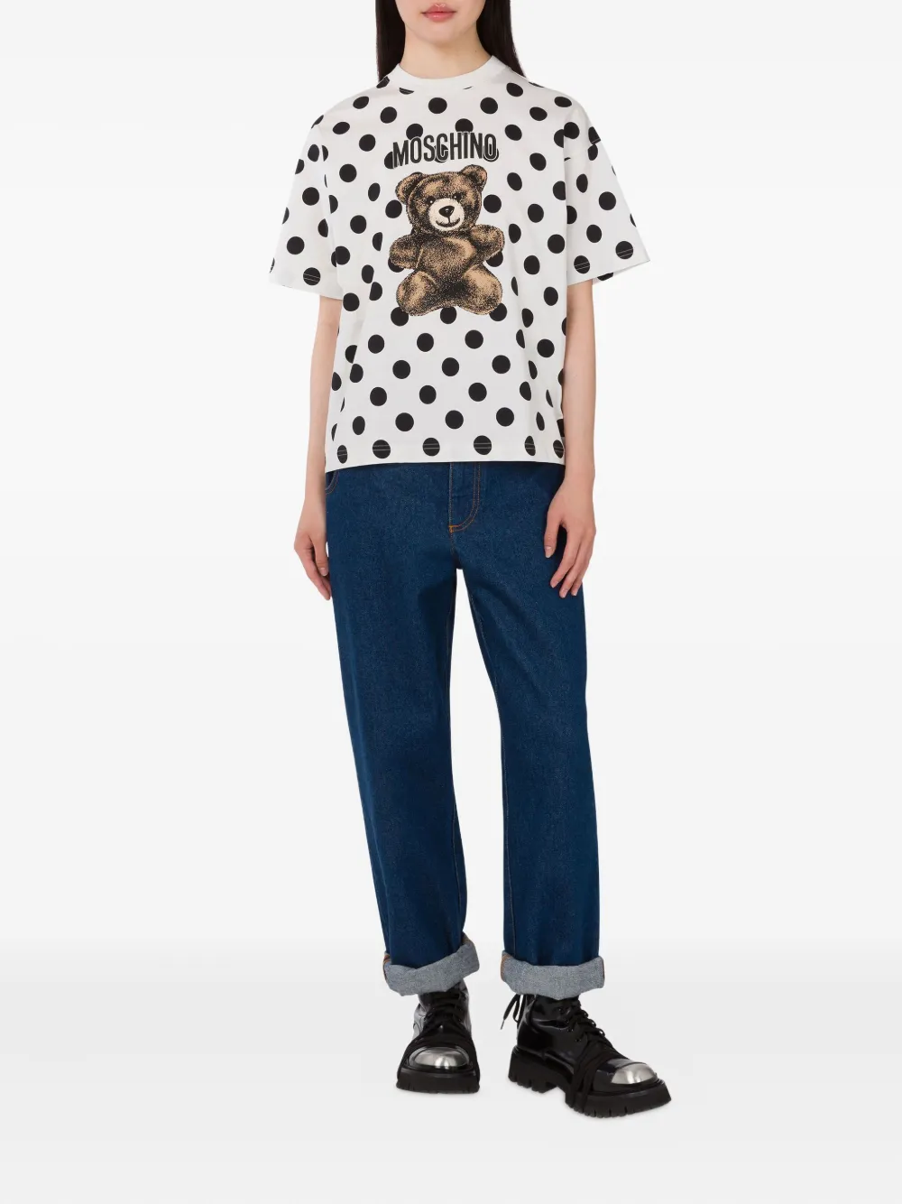 Moschino T-shirt met teddybeerprint en stippen Wit