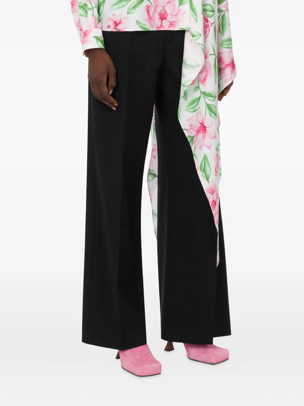 Moschino pleated ruffle-detail trousers Zwart