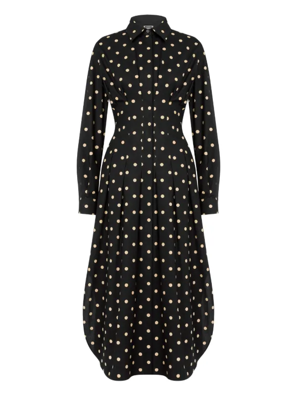 dot pleated maxi dress PrettyLittleThing Women's Black Polka Dot Pleated Dropped Waist Maxi Dress in Monochrome