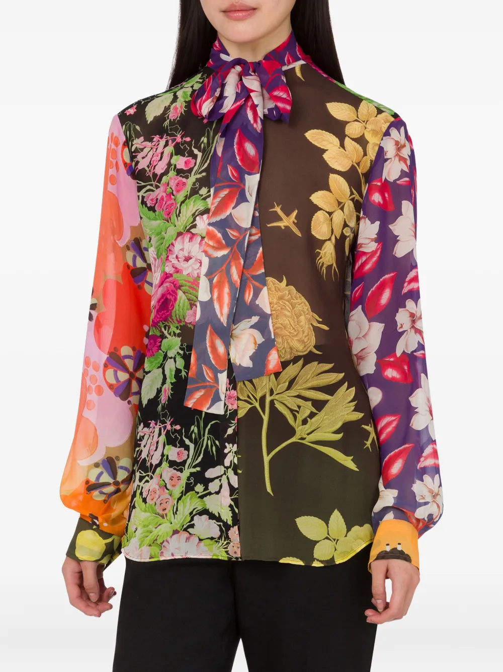 Moschino Printed Silk Georgette Shirt In Brown