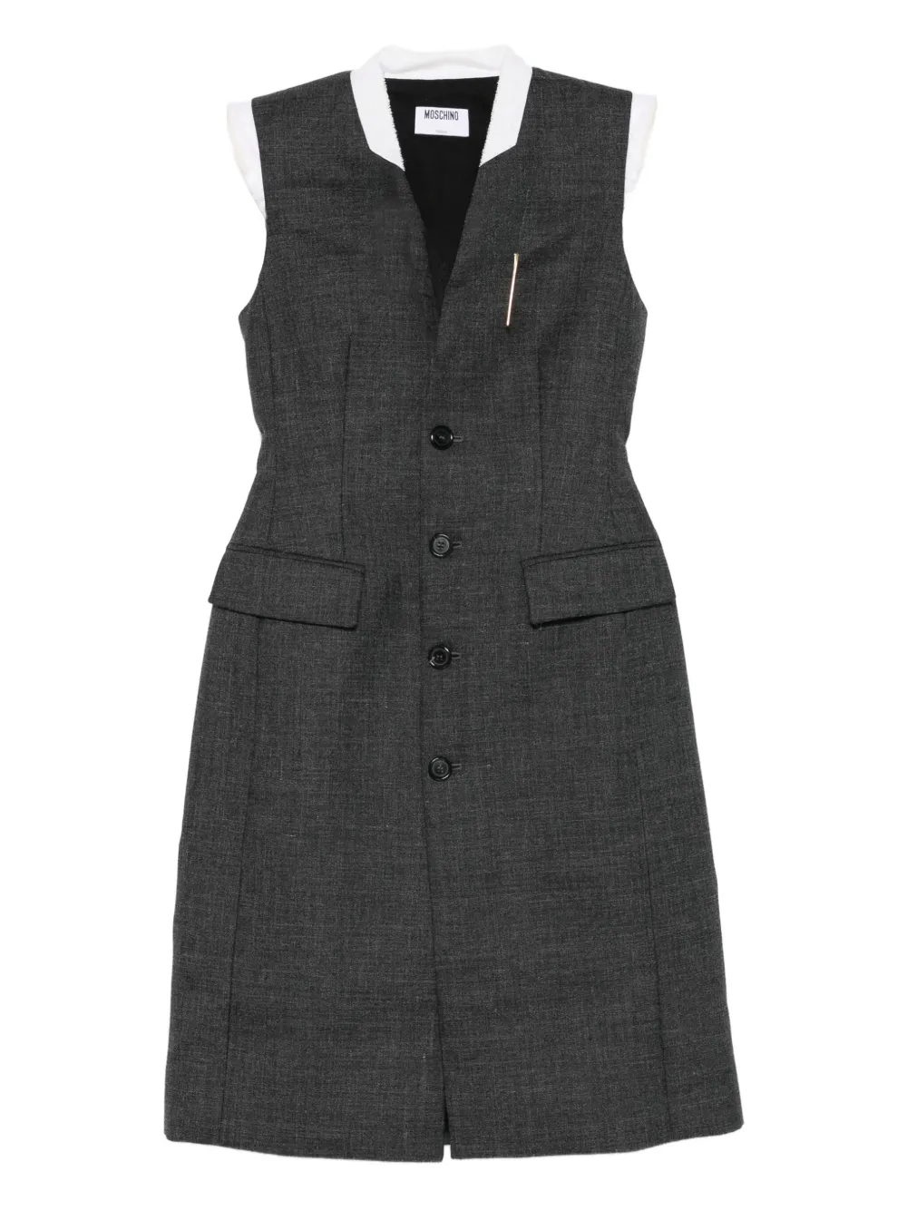 Moschino+robe+boutonnee+à+design+sans+manches+-+Gris