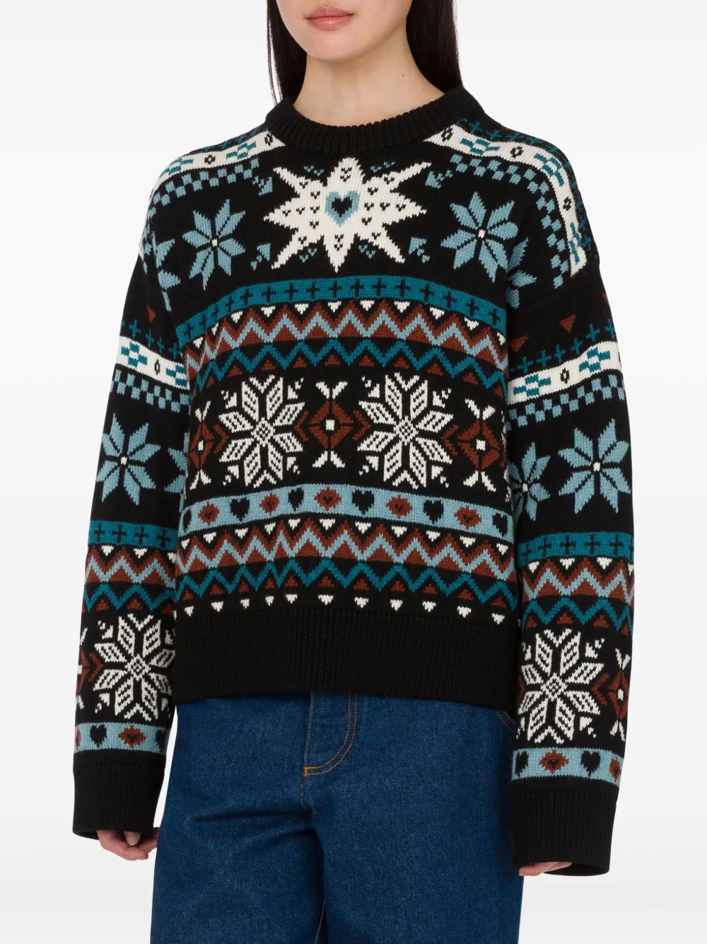 Moschino Snowflake Fairisle Wool Sweater In Multi