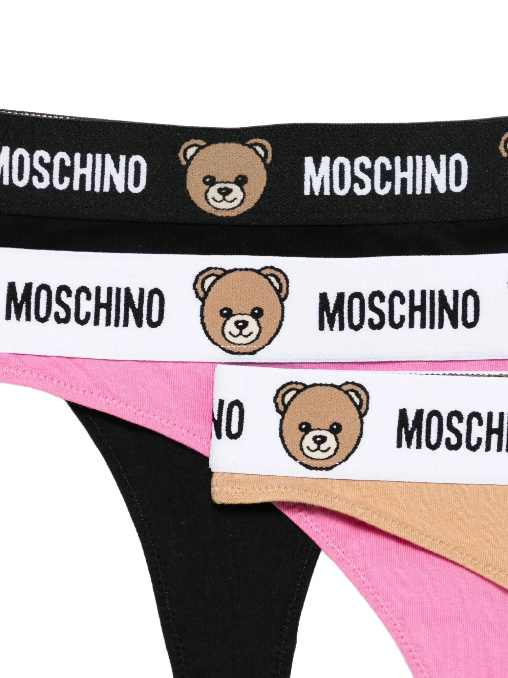 Moschino Drie katoenen teddy strings met logoprint Bruin
