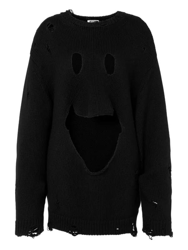 Moschino Smiley Face Distressed Sweater in Black