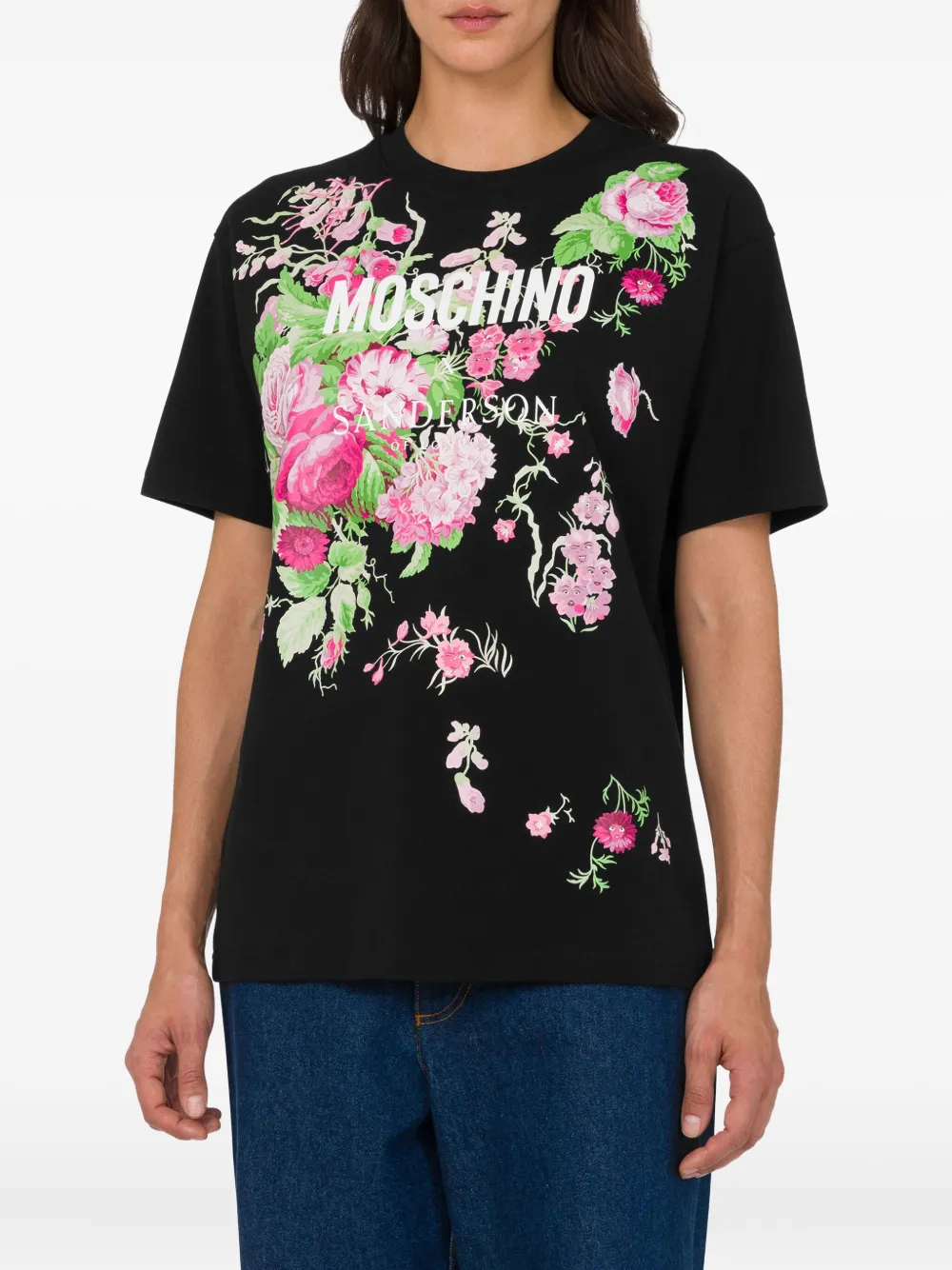 Moschino Katoenen T-shirt met bloemenprint Zwart
