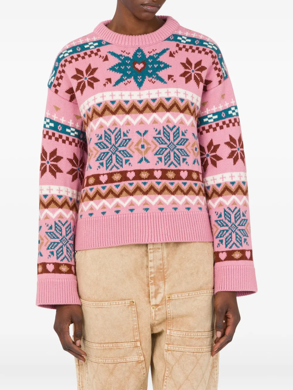 Moschino Snowflake Fairisle Wool Sweater In Animal Print
