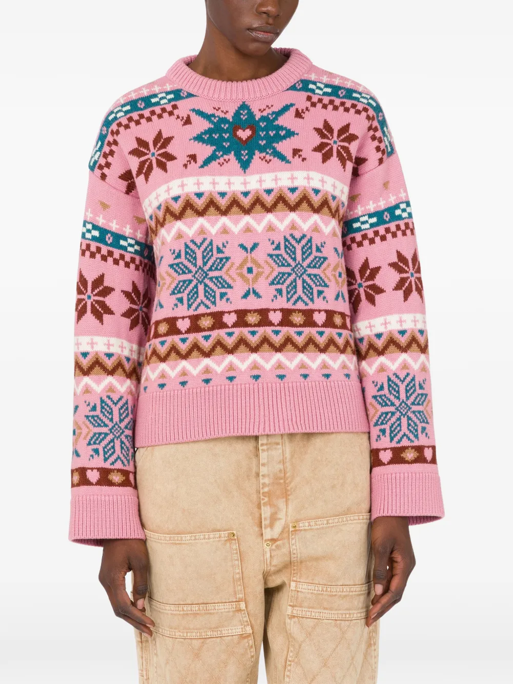 Moschino Snowflake Fairisle wollen trui Roze