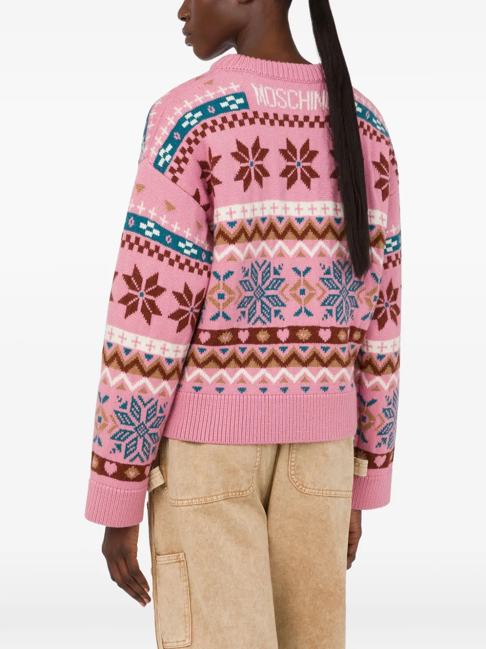 Moschino Snowflake Fairisle wollen trui Roze