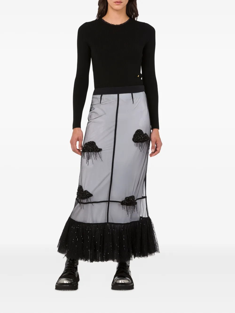 Moschino Rok verfraaid met kralen en ruches Zwart