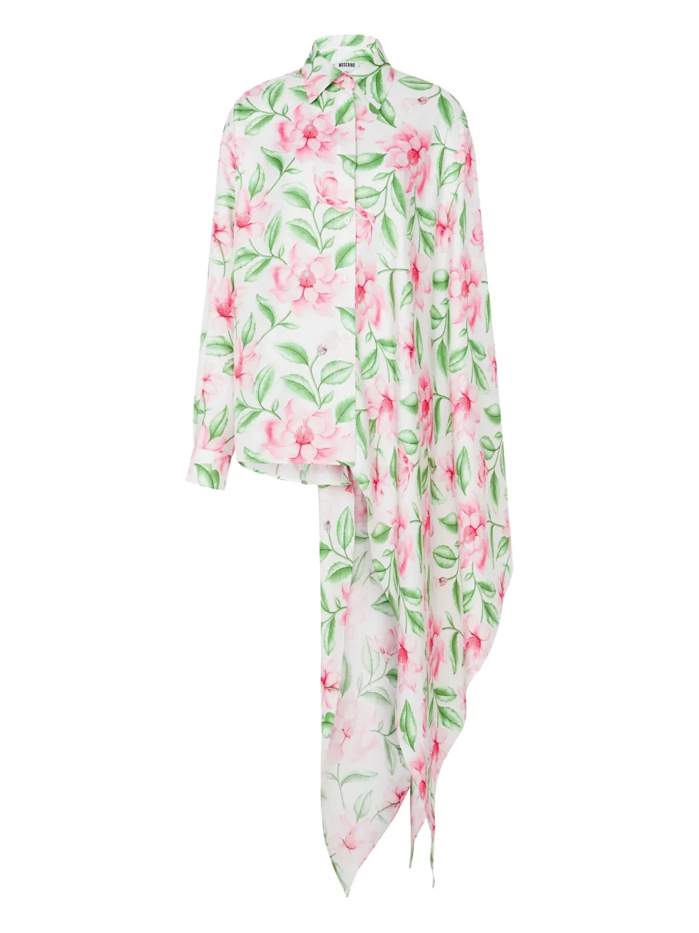 Moschino Asymmetrisch zijden T-shirt met bloemenprint Wit