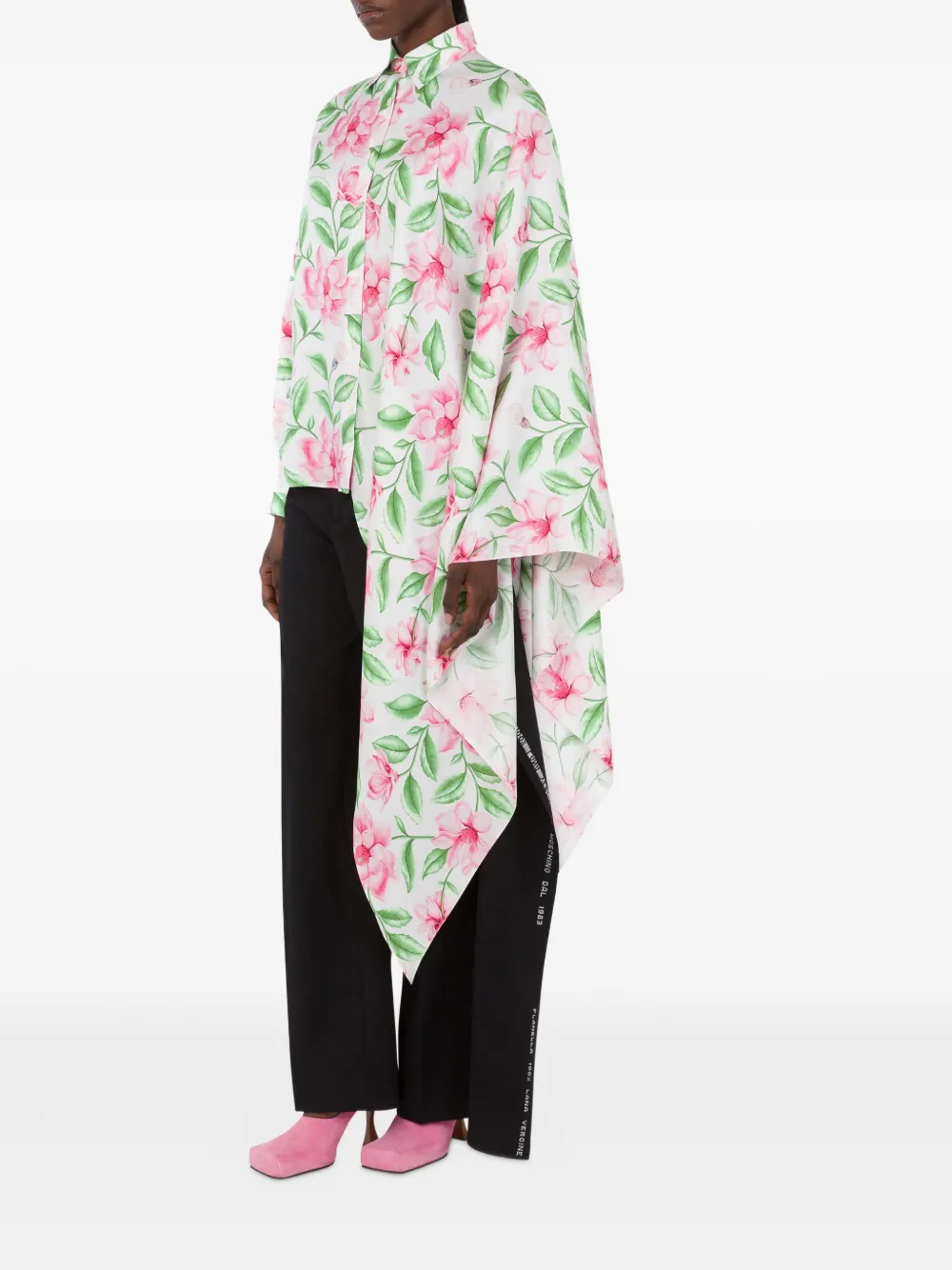 Moschino Asymmetrisch zijden T-shirt met bloemenprint - Wit