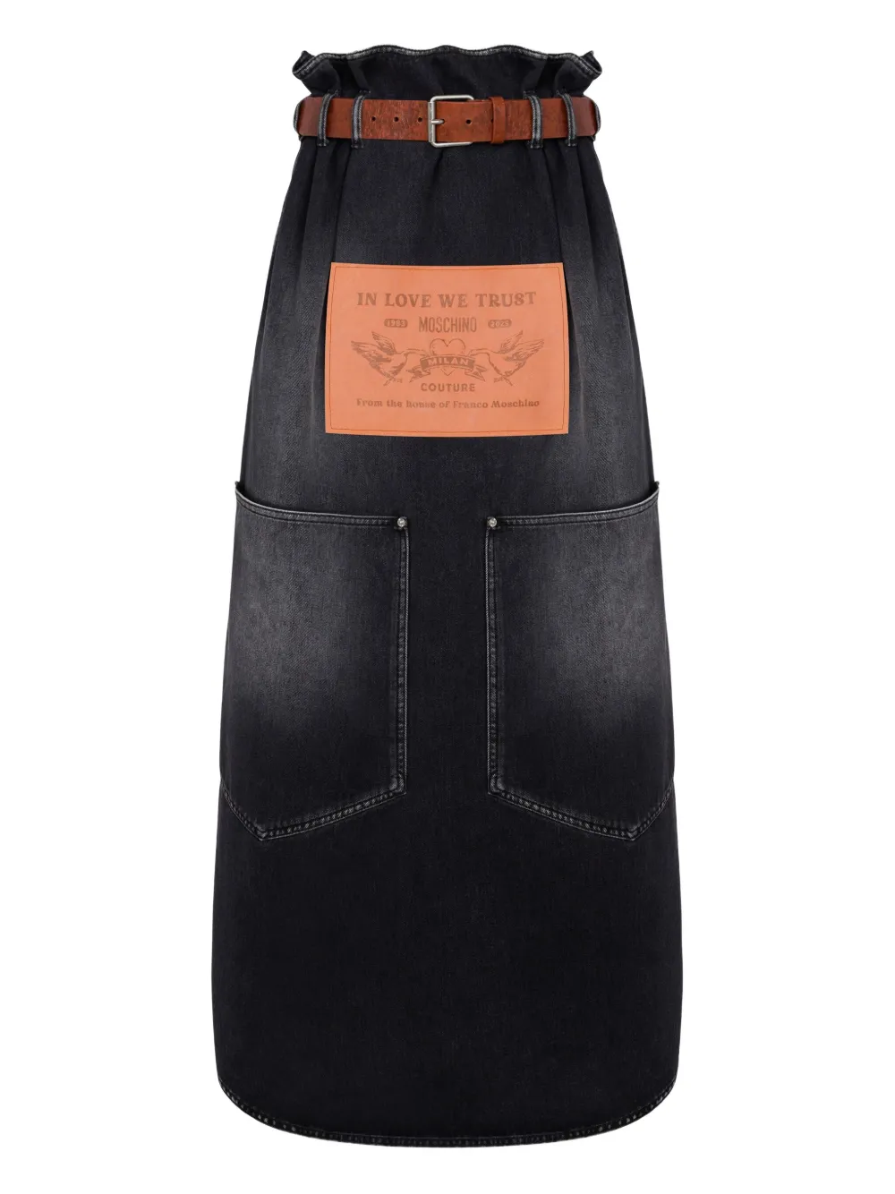 Moschino Spijkerrok met leren ceintuur Zwart