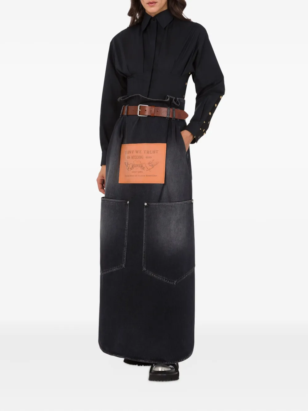 Moschino Spijkerrok met leren ceintuur - Zwart