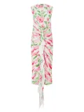 Moschino floral-print draped midi dress - White