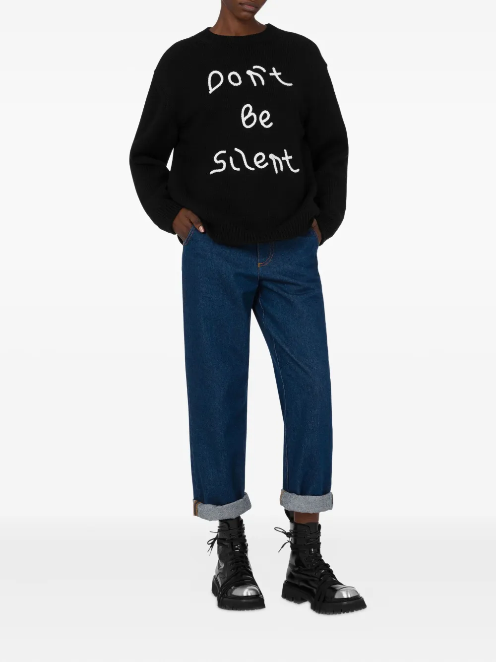 Moschino Pullover Aus Bestickter Merinowolle In Black