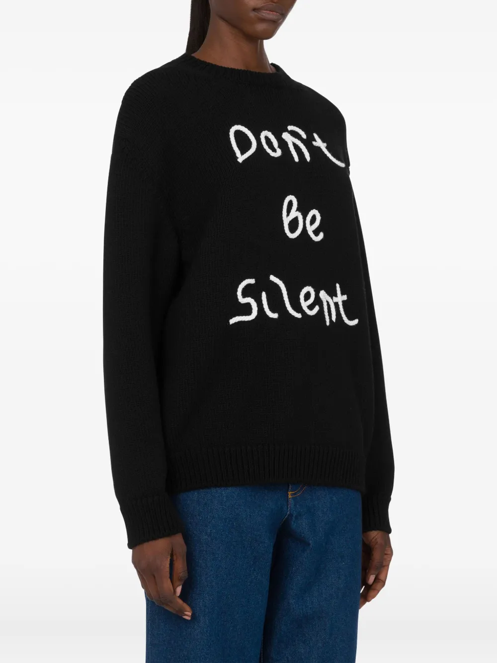Moschino Pullover Aus Bestickter Merinowolle In Black
