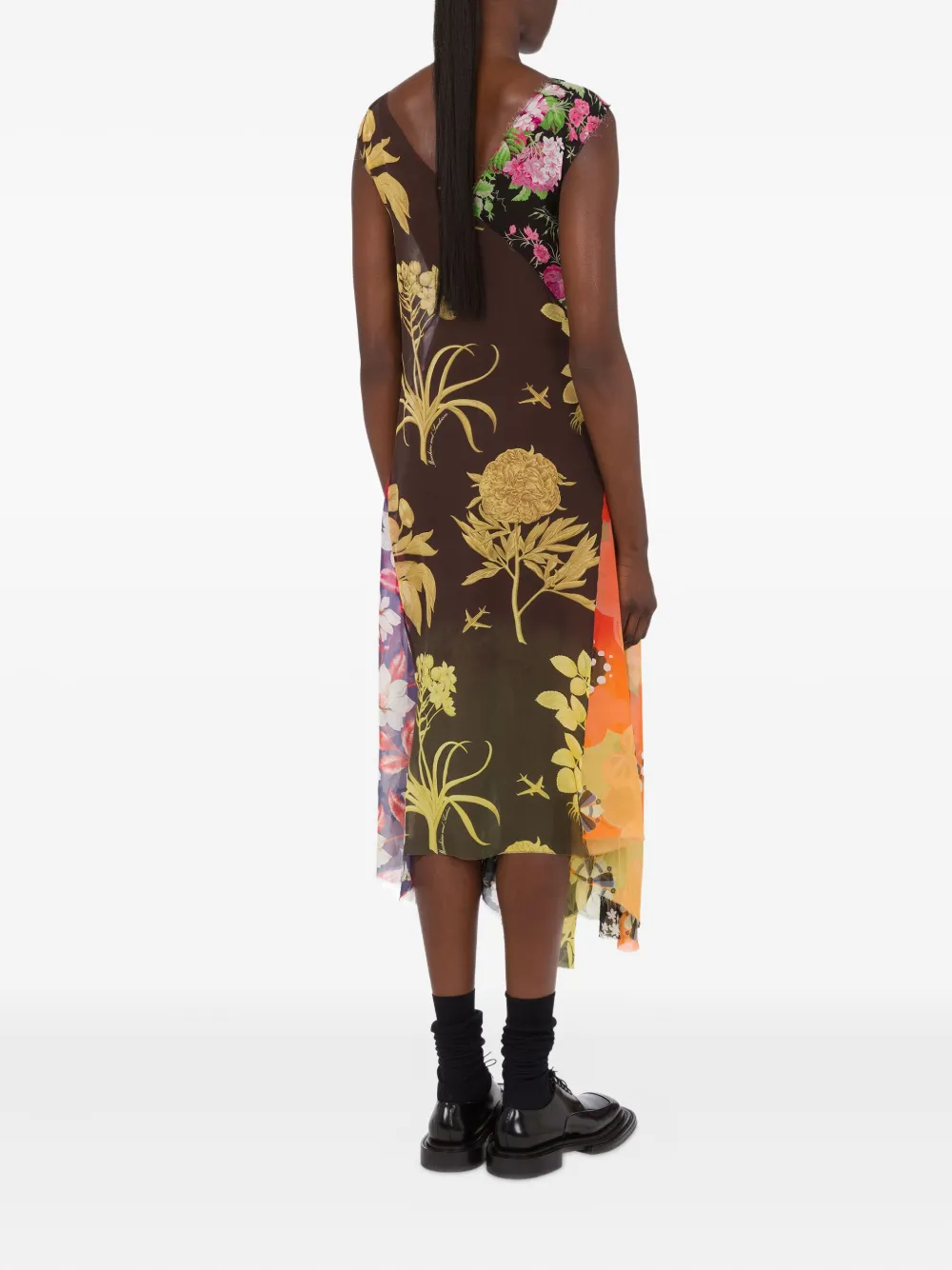Moschino Floral-print Asymmetrical Dress In Black