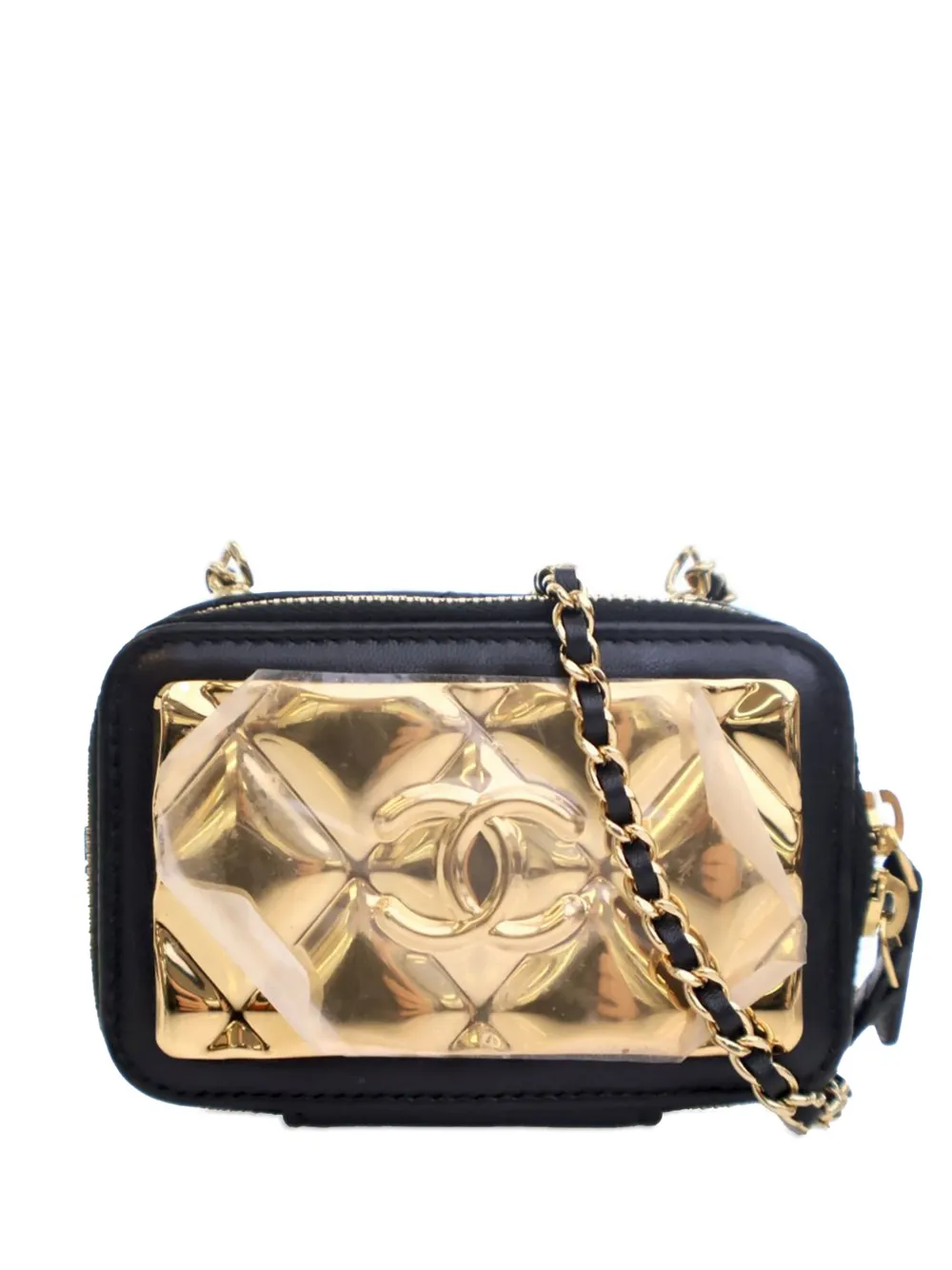 Pre-owned Chanel 2021 Extra Mini Cc Quilted Golden Plate Vanity Crossbody Bag