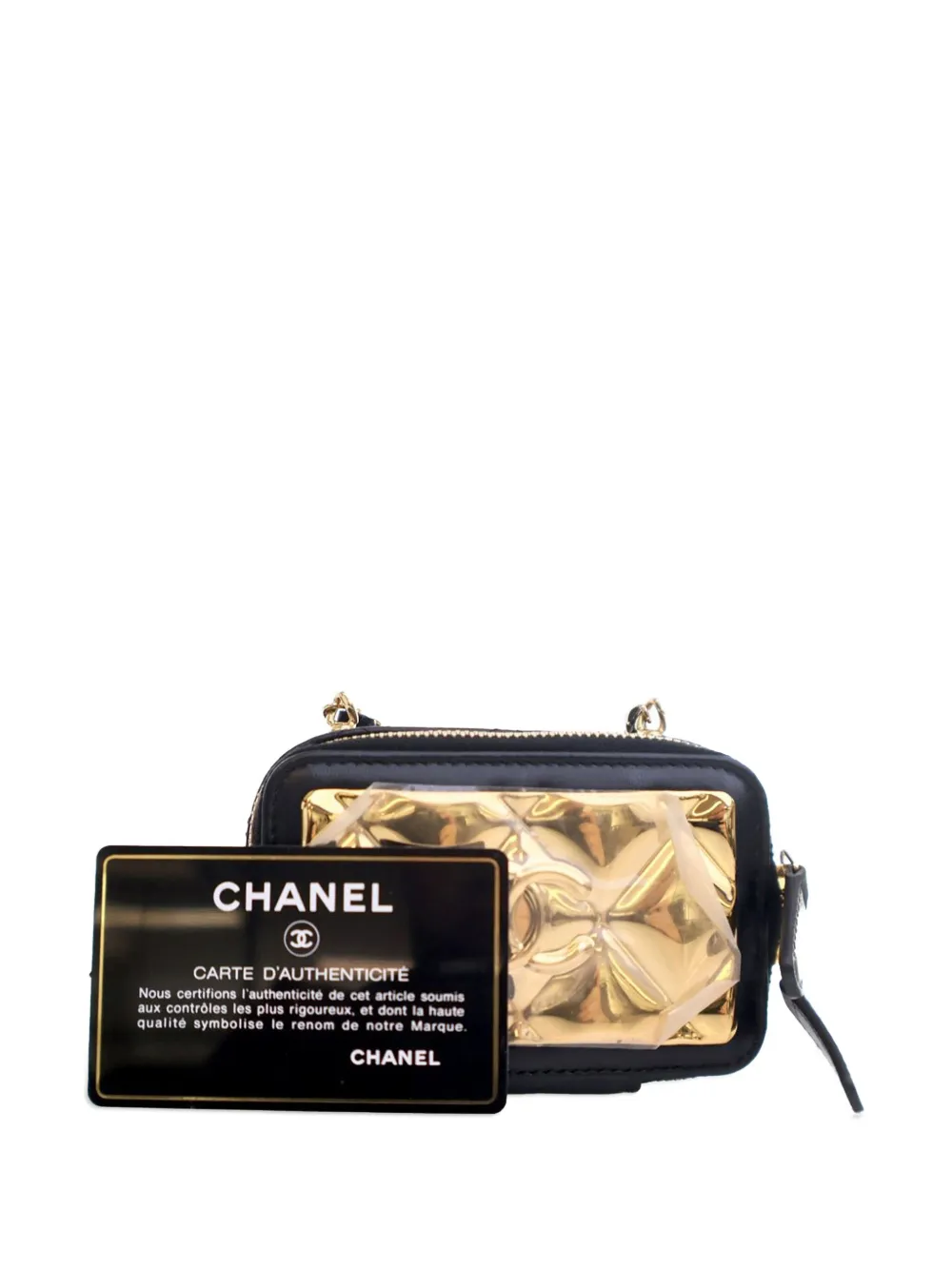 Pre-owned Chanel 2021 Extra Mini Cc Quilted Golden Plate Vanity Crossbody Bag