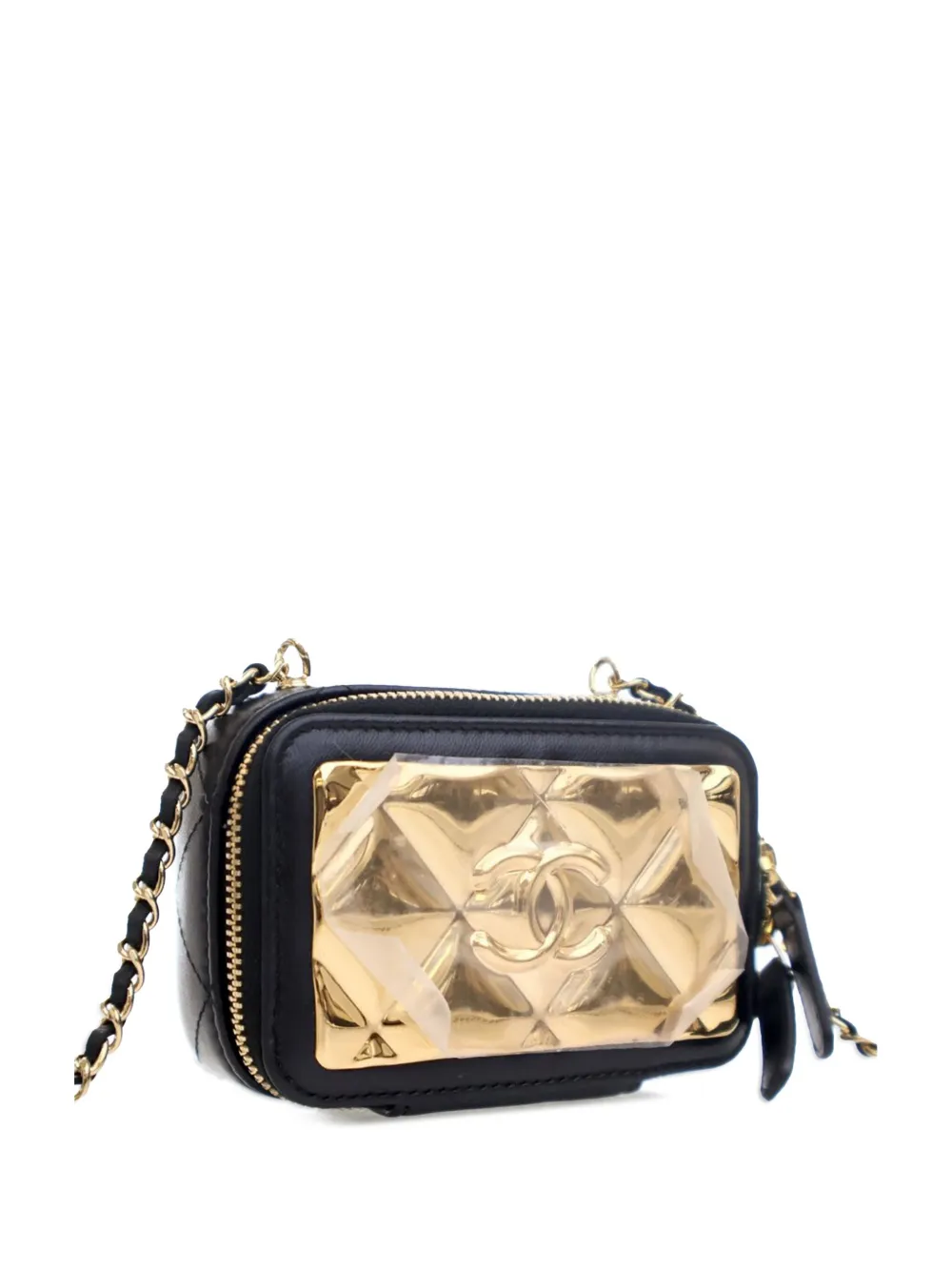 Pre-owned Chanel 2021 Extra Mini Cc Quilted Golden Plate Vanity Crossbody Bag