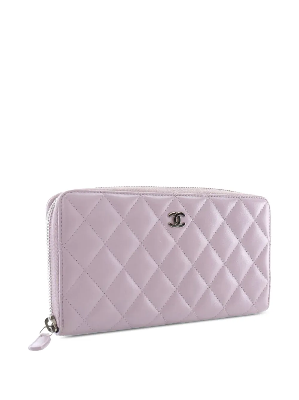 Pre-owned Chanel 2012 Quilted Lambskin Classic Zip Wallet Long Wallets