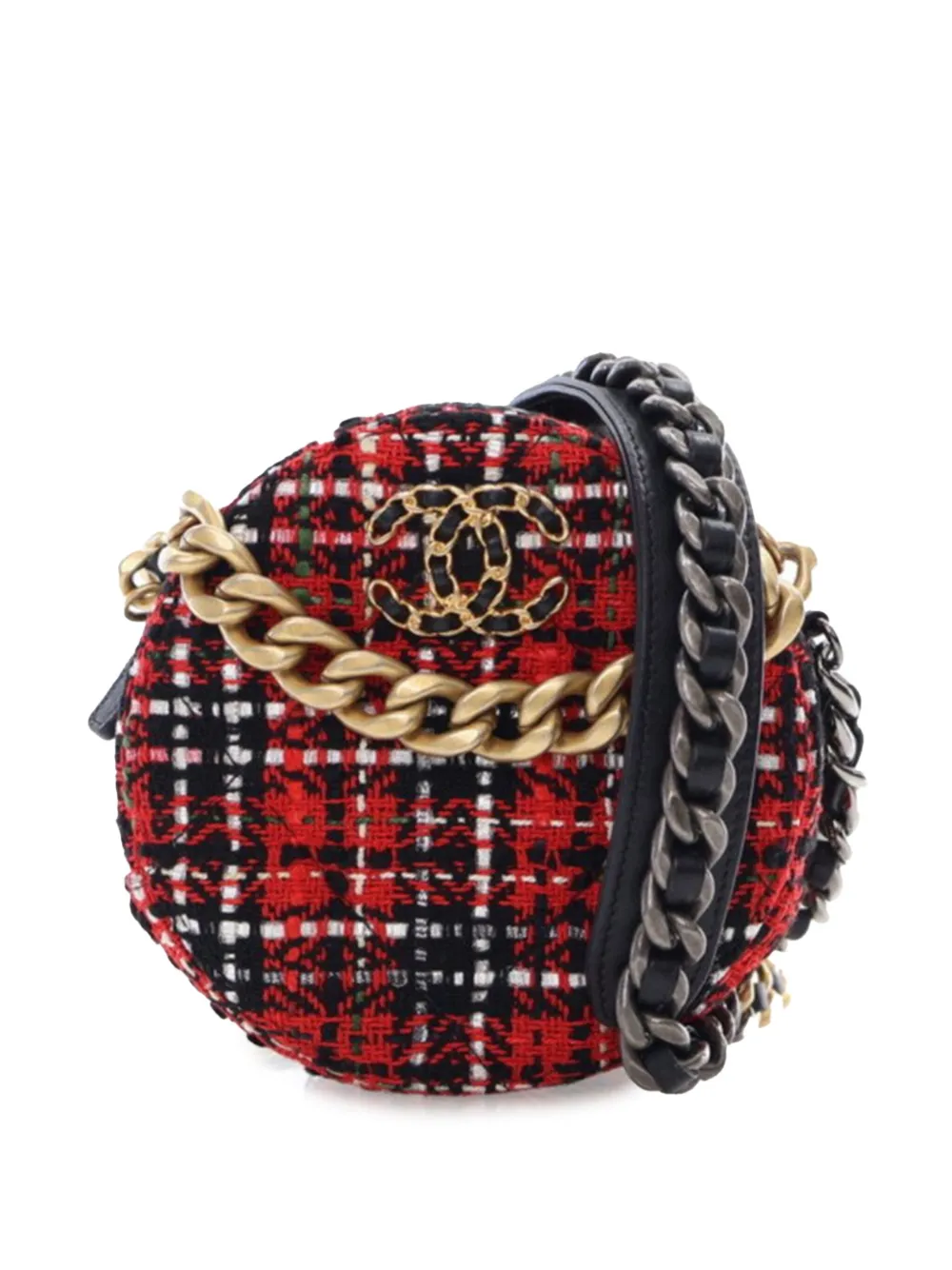 CHANEL Pre-Owned 2020 Tweed 19 Round Clutch with Chain satchel - レッド CHANEL Pre-Owned 2020 Tweed 19 Round Clutch with Chain satchel - レッド