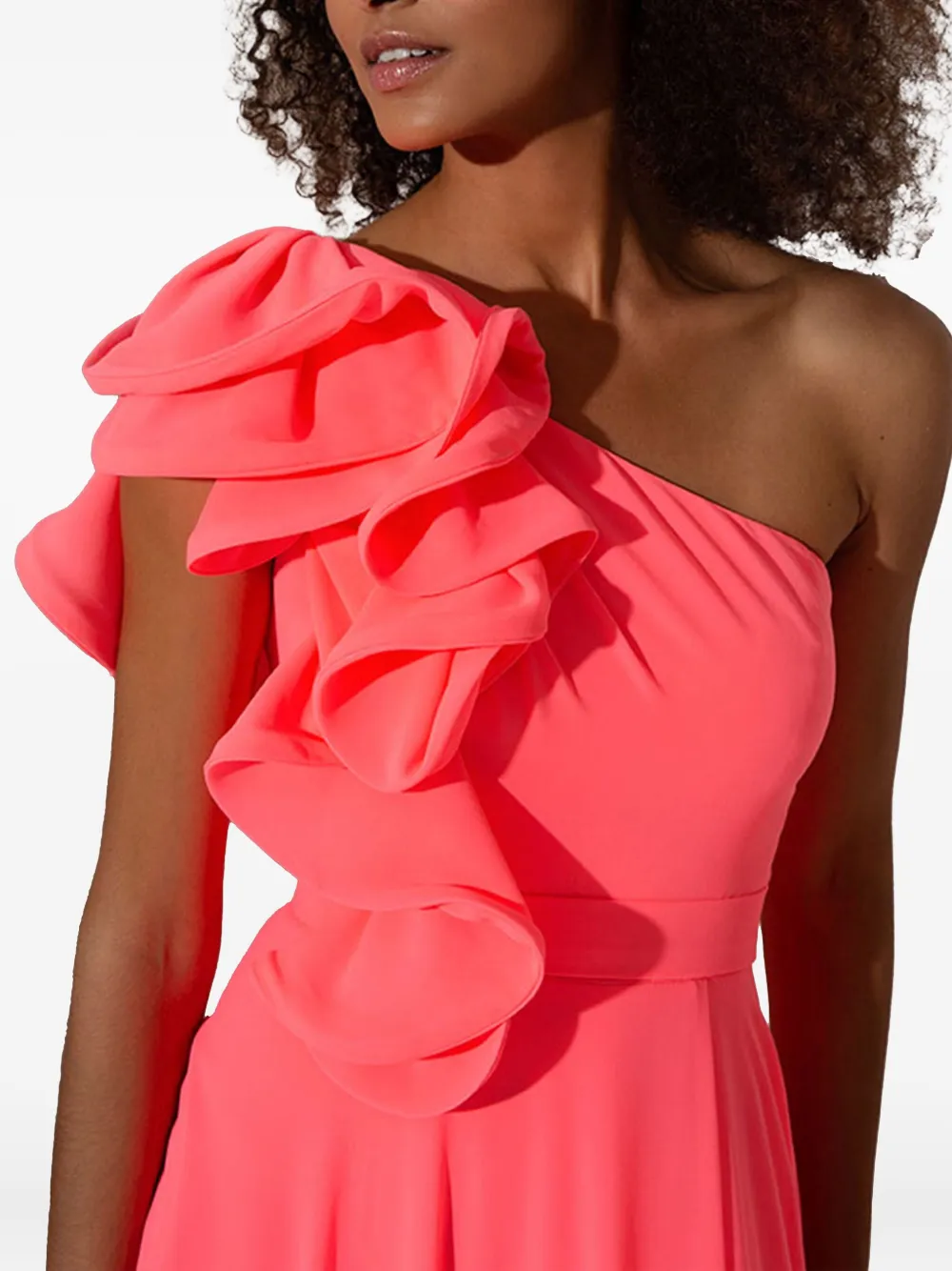 Allure ruffle one-shoulder maxi dress Roze