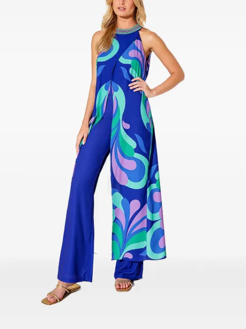 Allure beaded-neckline abstract-print scarf