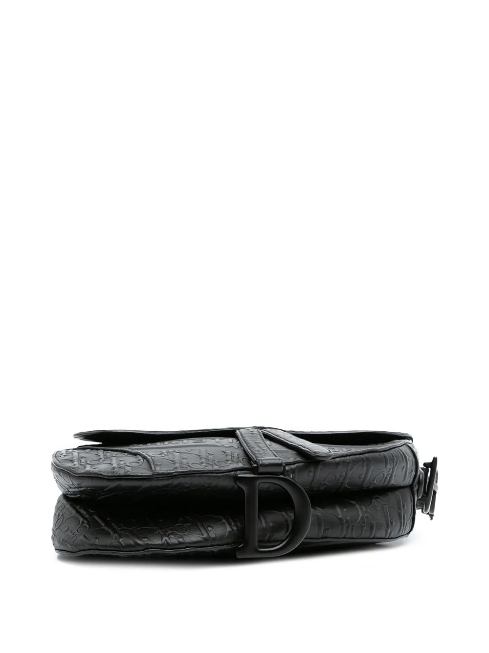 Pre-owned Dior 2019 Oblique Embossed Calfskin Saddle Bag Shoulder Bag In Black