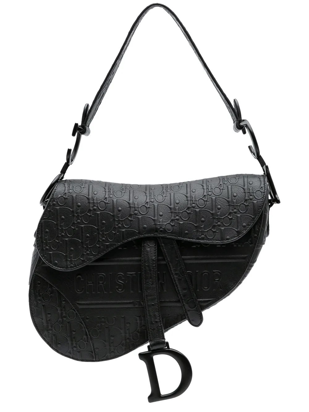 Christian Dior Pre-Owned 2019 Oblique Embossed Calfskin Saddle Bag shoulder bag | Black | Image 1
