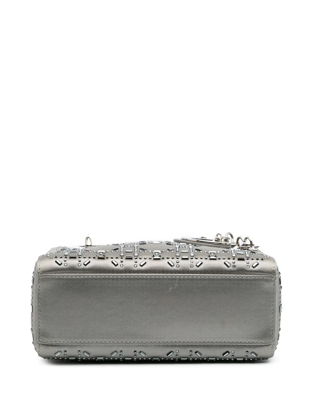 Pre-owned Dior 2017 Mini Satin Cannage Strass Crystal Embellished Lady Satchel In Gray