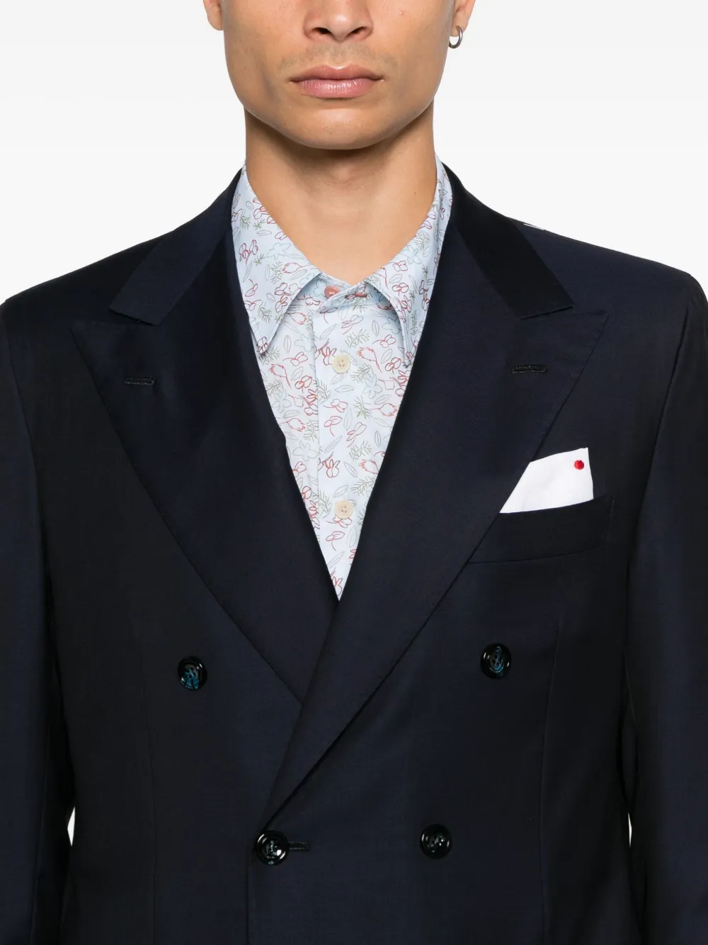 Kiton Wollen pak met dubbele rij knopen Blauw