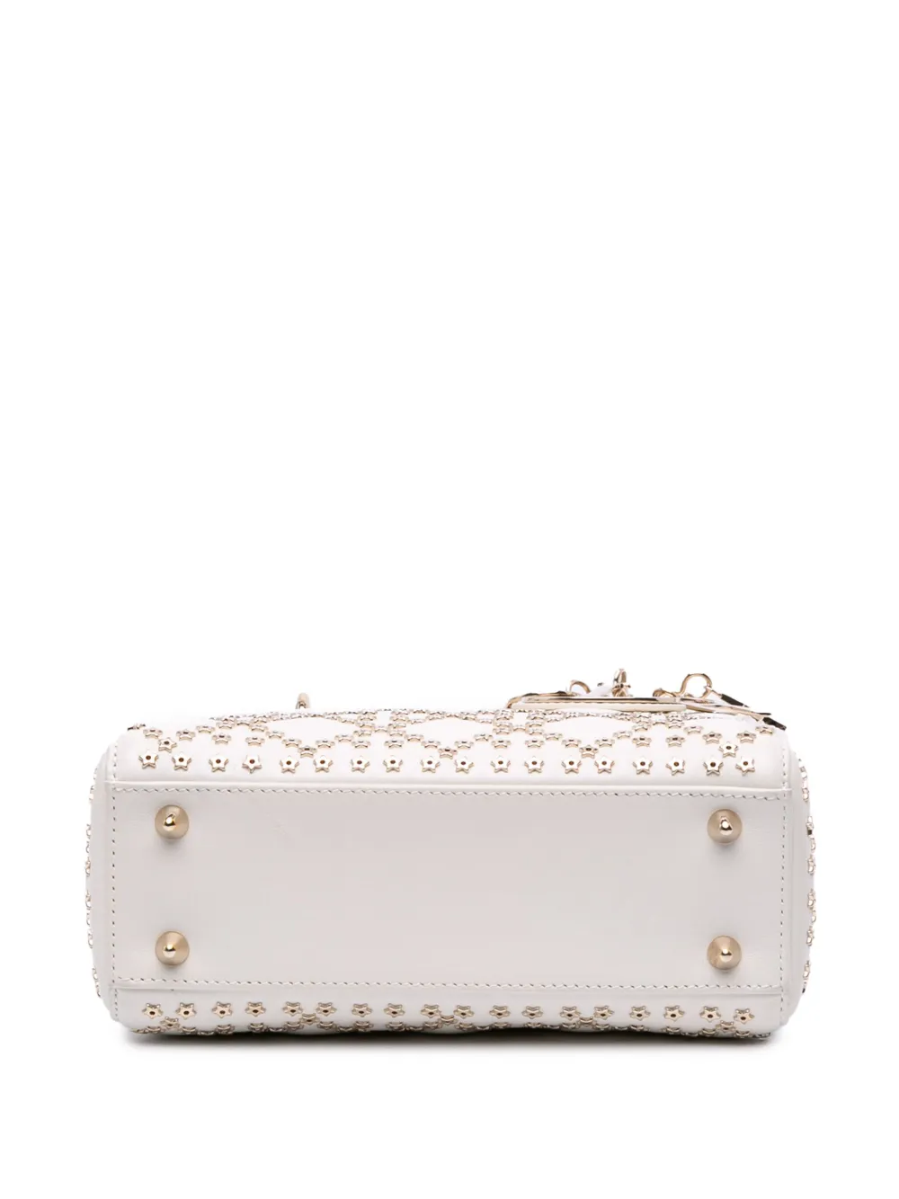Pre-owned Dior 2022 Small Lambskin Cannage Lucky Star Studded Lady  Satchel In White
